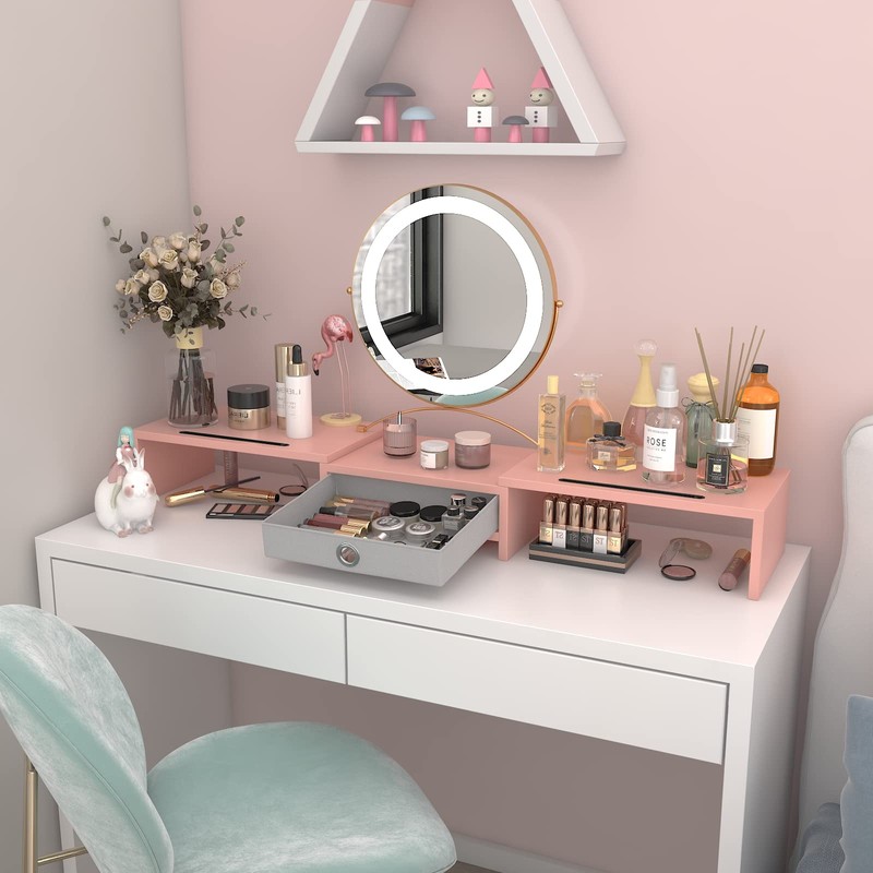 WESTREE Dual 3 Shelf Computer Riser with Drawer, Adjustable Length