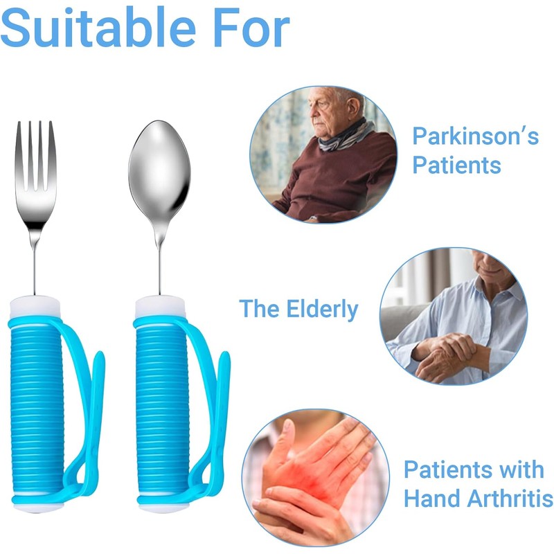 Adaptive Utensils Aid Tableware- Weighted Special Spoon Fork Sets, Travel