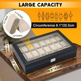 weyleity 24 Slots Watch Box with Glass Lid | PU Leather Watch Display Case Organizer with Removable Pillows, Lockable Watch Storage Case for Men and Women Jewelry Collection