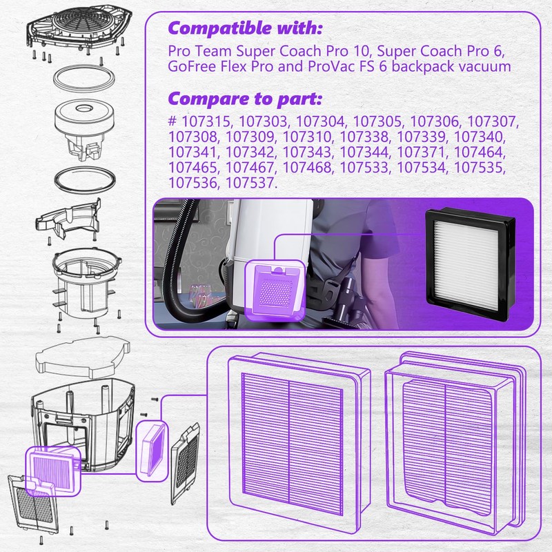 HASMX 107315 Vacuum HEPA Filters Replacement - Fits Super Coach
