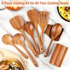 Mooues 9 Piece Natural Teak Wooden Kitchen Utensil Set with