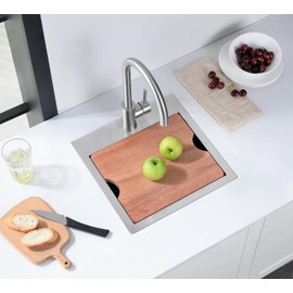 Kitchen Bar Sink 15 x 15 Drop In Bar Sink, 15 Inch Stainless Steel Bar Sink Workstation Kitchen Sink Single Bowl Small Kitchen Sink with Accessories