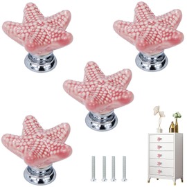 Starfish Drawer Knobs Coastal Kitchen Cabinet Knos Beach Themeb Knob Ceramic Dresser Pulls and Handles for Dresser Cupboard Wardrobe Cabinet Handle Pink (Pink)