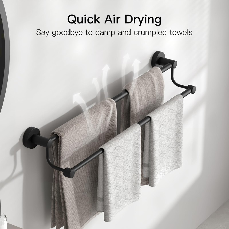 BESy Adjustable 16-26 Inches Double Bath Towel Bar for Bathroom