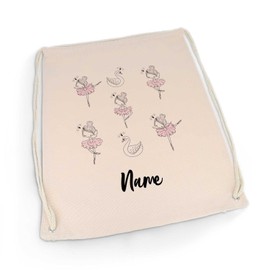 GRAVURZEILE Printed Gym Bag - Ballerina & Desired Name - Sports Bag Backpack Daypack Gym Bag with Drawstring - for School and Leisure Sports - for Children Boys & Girls - 12 Litres 33 x 45 cm, beige