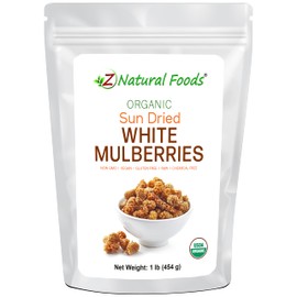 Organic White Mulberries - Sun Dried 100% Pure - No Sugar Added - Exotic All Natural Raisin Alternative - Superfood Fruit Snack for Trail Mix, Smoothies, Yogurt, Cooking Baking Recipes - 1 lb