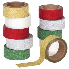 Baker Ross AW923 Christmas Glitter Tape (Pack of 10) -Festive Arts and Crafts, Assorted