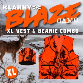 Klarny Outdoors Camo Orange Hunting Vest and Hat Combination X-Large, Premium High Performance Beanie and Hunting Vest