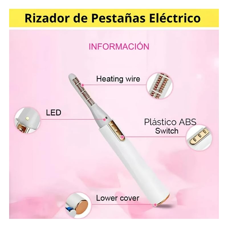 Rizador de Pestañas Eléctrico Térmico USB Curvador Portátil, Seguro y