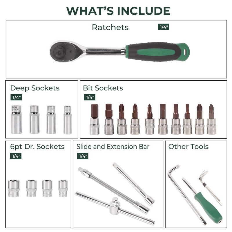 Dawot 54pcs 1/4" Socket and Drive Tool Set Mechanics Tools
