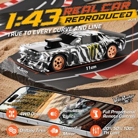 VoleRusher RC 1/43 Scale Mini RC Drift Car - Micro Small with Full Proportional RTR 2.4GHz Remote, 2 Tire Sets, 8 Cones, High Speed Desk Rc Drift Car with LED Lights - Camouflage
