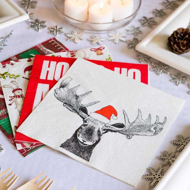 13 Inch Paper Luncheon Napkins, 20 Holiday Moose Design Printed