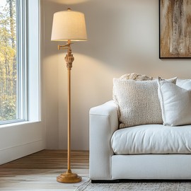 G-SAFAVA 61" Vintage Floor Lamp with 350° Adjustable Swing Arm, Gold Standing Lamp for Bedroom Living Room Nightstand Bedside Retro Farmhouse Mid Century Lamp Light Home Décor Office Gifts