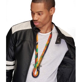 Male Kente African Necklace | Men’s Yellow and Black Kente Tribal Corded Necklace | Mens African Necklace | African Tie | Mens African Jewelry | Mens Ankara Necklace Afrocentric | Cloth & Cord