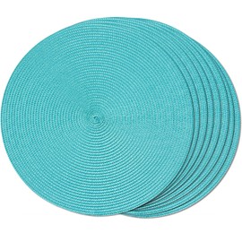 FunWheat Round Braided Placemats Set of 8 Place Mats for Dining Table Woven Washable Non-Slip Table Mats 15 Inch(Turquoise,8pcs)