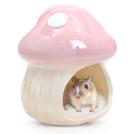 BNOSDM Ceramic Hamster Hideout Cute Mushroom Shape Hamster House and Habitat Cool Hamsters Hide Suitable for Syrian, Mice, Dwarf Hamsters, Gerbils (Pink)
