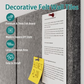 Uoisaiko Felt Cork Board for Wall: Extra Large Bulletin Board for Office - 0.5 Inch Thick Corkboard Tiles 6 PCS Grey Pin Board Squares Adhesive