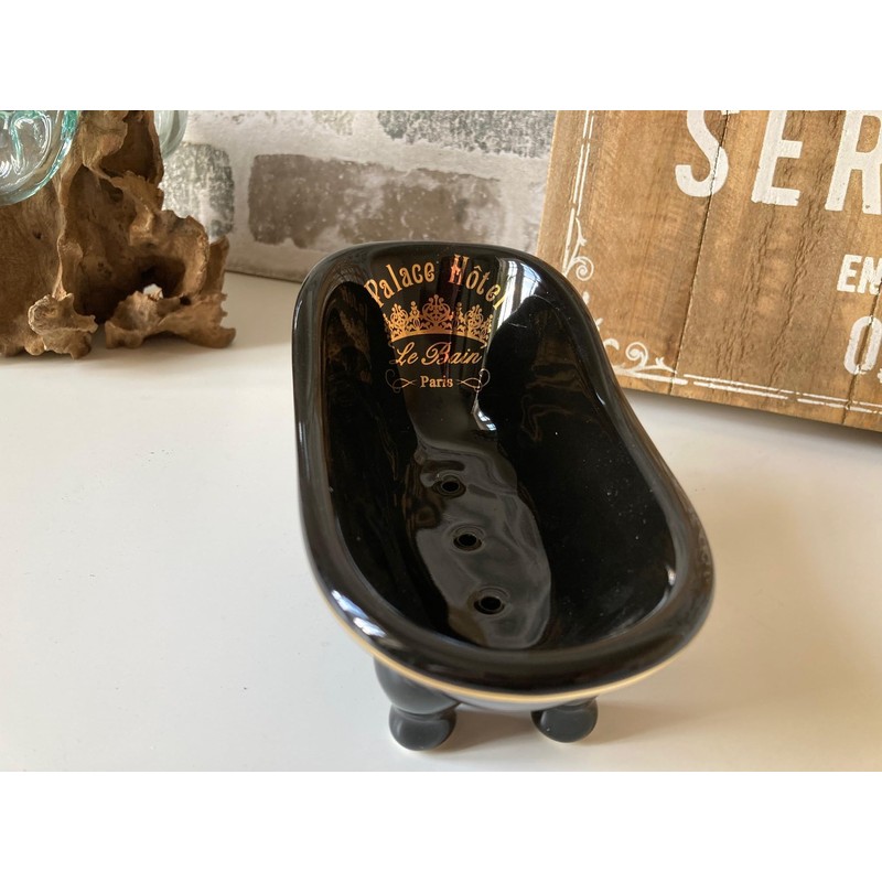 MAISONICA Black Gold Soap Dish Holder Ceramic Bathroom Decor Accessory