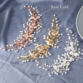 Unicra Bridal Wedding Hair Vine Flower Headdress Pearl Rhinestone Hair Accessory for Women and Girls