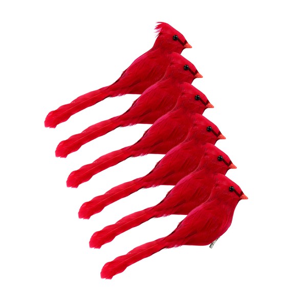 Cornucopia Red Cardinals Ornaments (6 Pack), 3-Inch Tall Artificial Birds;