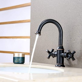 Derengge Oil Rubbed Bronze Bathroom Sink Faucet, 2-Handle Single Hole Swivel Vanity Faucet, 360 Degree Swivel Spout, with Water Supply Line, BTF-2018-NB