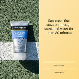 Neutrogena - Protector solar en locin sin aceite para rostro deportivo con SPF 70 de amplio espectro, protector solar activo resistente al sudor y al 