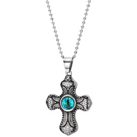 COOLSTEELANDBEYOND Steel Mens Womens Blue Evil Eye Protection Vintage Tribal Tattoo Pattern Cross Pendant Necklace