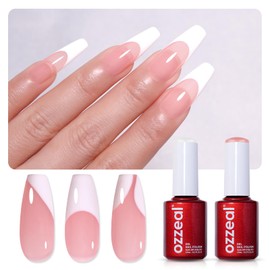 Ozzeal Gel Nail Polish Set - 2 Pcs 15ML White and Nude Jelly Pink French Spring Summer Sheer Translucent LED UV Starter Manicure Salon DIY