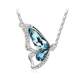 Gilieyer Butterfly Jewelry Set, Rhinestone Crystal blue Butterflies Necklace/Earrings/Bracelet Gifts Women's Wedding Bridal Necklace Dangle Earrings Set Statement Jewellery (Blue)