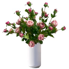 6 Pcs Pink Rose Artificial Flowers Real Look, 26'' Fake Faux Silk Roses with Long Stems for Tall Vase,Pink Flower Bouquet for Home Decor,Flores Irosas Artificiales Para Decoracion,(6, purple pink)