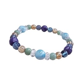 LARIMARMJ Larimar Charoite Burmese Jade Healing Adult Chic Power Stone Natural Stone Bracelet 65 D54, Stone Silk, larimar