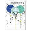 Male Birthday Card - Script Balloons Blue Green - 7.5"