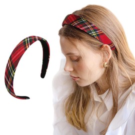 LOPHE Tartan Headband, 2Pcs Red Tartan Headbands, Plaid Elastic Headbands, Cute Fabric Hairbands, Scottish Tartan Hair Accessories, Vintage Alice Band Hair Accessories for Women and Girls