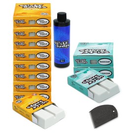 Sticky Bumps Orignial Surf Wax Bundle | 85g - 9 Pack Warm/Tropical (69°F/20°C)+ 3 Pack Basecoat (All Temp) | Includes Wax Comb & Wax Remover - 8oz | Long-Lasting Grip | All-Natural, Biodegradable
