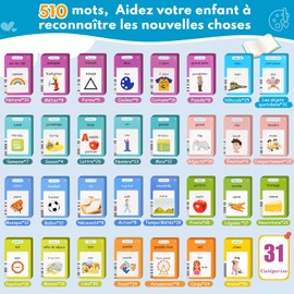 Winnrok Flashcards, for Toddlers from 2 to 6 Years, Talking Flash Card, French, Preschool Toy for Listening and Learning, 510 Words, Interactive Toy for Boys and Girls - Blue