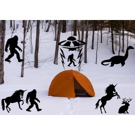 Decal 4 Pack Bigfoot Unicorn Jackalope Loch Ness Monster Nessie Sasquatch Funny UFO Abduction Sticker for Car Bumper Truck Water Bottles Tumbler RV Vans SUV Window Laptop Jeep Trucks Cars etc Black.