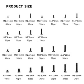 Vwoqiy 1240 Small Screws for Glasses Screws, Micro Repair Screws, Tiny Flat Head Countersunk Screws, Mini Electronic Screws, Machine Screws Bolts for Watch Spectacle Screws