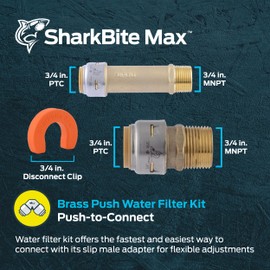 SharkBite Max 3/4 Inch x 3/4 Inch MNPT Water Filtration Connection Kit, Push to Connect Brass Plumbing Fittings, Copper, CPVC Pipe, UR25561