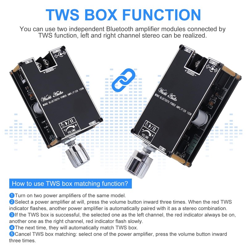 HiFi Amplifier with Bluetooth 5.1, ZK-1001B Audio Amplifier Card 100W