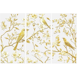 Transferencias para manualidades, 3 hojas de papel de pájaro, flores doradas, pegatinas de transferencia impermeables para muebles, transferencia UV DTF para decoración del hogar de madera de