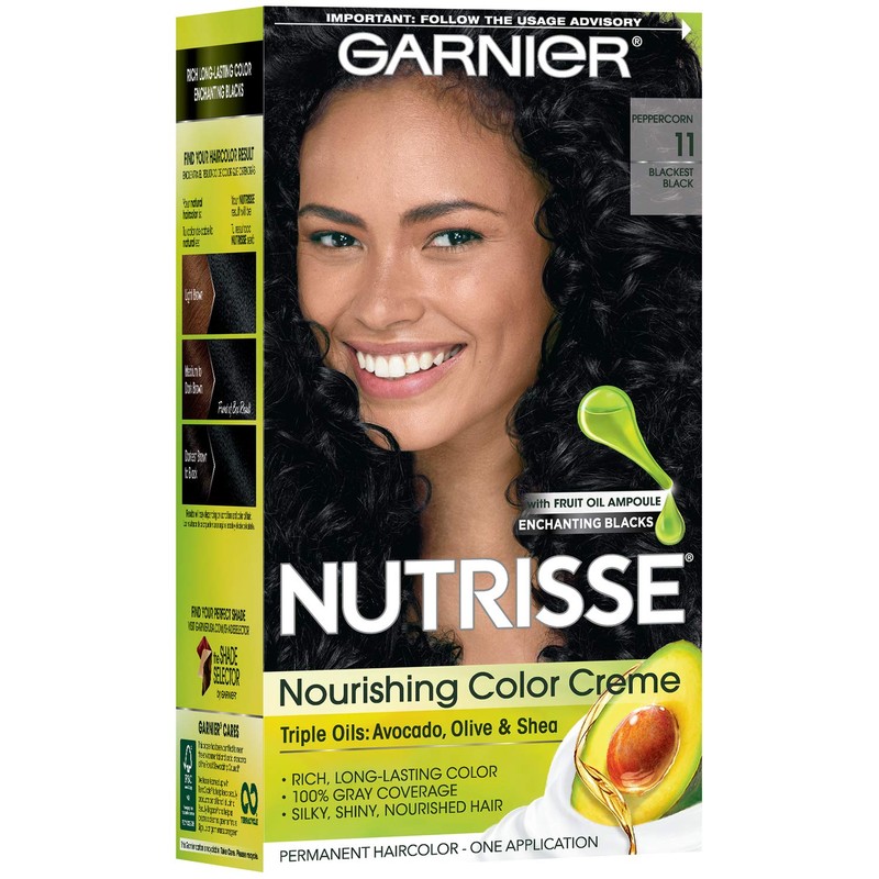 Garnier Nutrisse Nourishing Hair Color Creme, 11 Blackest Black (Packaging
