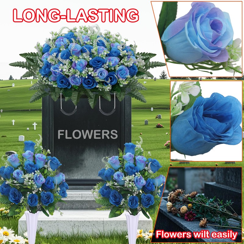 LOSFOTBO 3pcs Headstone Flowers Saddle for Tombstone,Cemetery Flower Memorial Bouquet