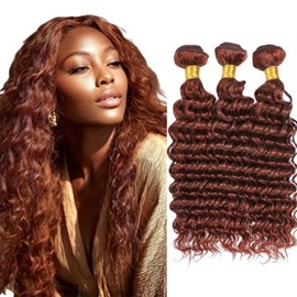 BilltiiWW Copper Deep Wave Bundles Color 33 Human Hair Deep Curly Bundles Weave Extensions Brazilian Human Hair Soft and Silky for Women 16 18 20 Inch