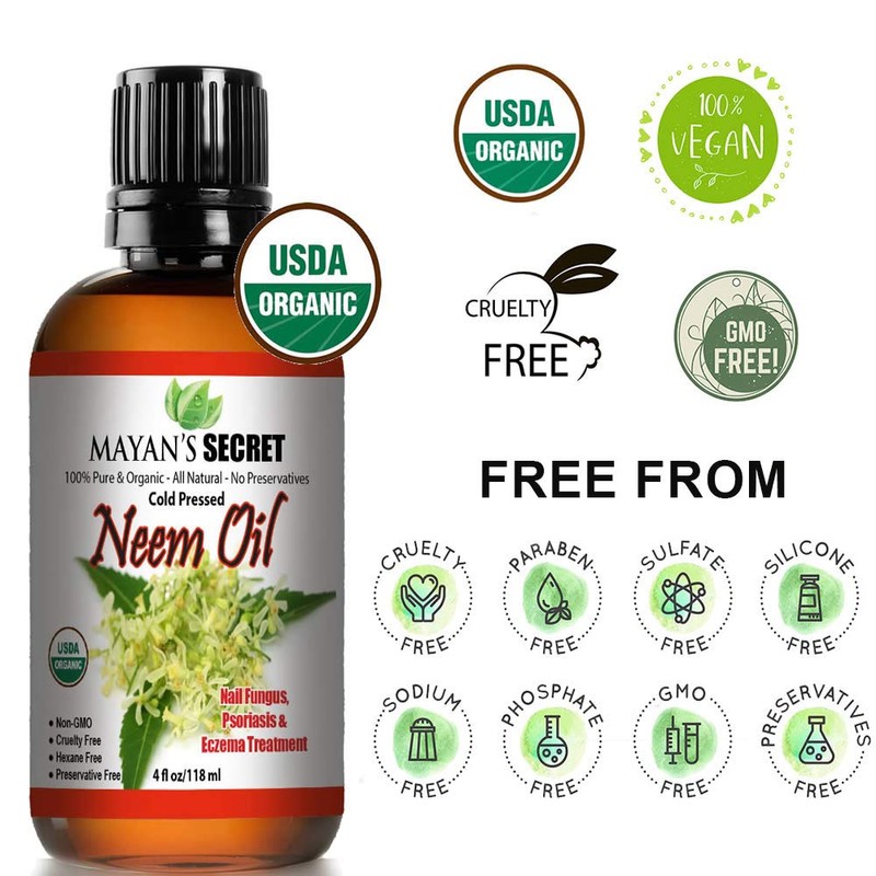 Mayan's Secret USDA Certified Organic Neem Oil Pure Cold Press,