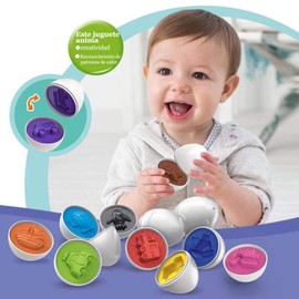 BLUEQUE Huevos a Juego de Forma, Juguete didáctico para niños y preescolares-Ideal con 12 Piezas, Forma y Color Educativo Stem, clasificador de Rompecabezas