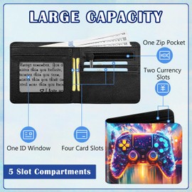 Kids Wallet for Boys Teen, Cool Boy Wallet for Kids Age 6-8 9-12 12-14, Funny Bifold Leather Purse, Small Wallets with Coin Pocket for Childrens Birthday Christmas Gifts (Orange Gaming Console)