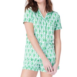 Zelbuck Womens Pajamas Set 2 Piece Button Down Monkey Bunny Shorts Set Y2k Roller Dupes Rabbit Preppy Loungewear Pjs Green