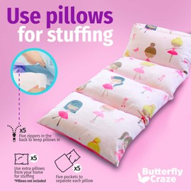 Butterfly Craze Pillow Bed Floor Lounger Cover - Perfect for Pillow Recliners & Kid Beds for Reading Playing Games or at a Sleepover or Slumber Party - Ballerina, Queen Size