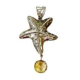 Tibetan Silver Starfish Design Citrine Gemstone Beautiful Modern Contemporary Designer Pendant for Women 925 Sterling Silver Plated Fashion Pendant Party Jewellery, Non-precious metal, Citrine