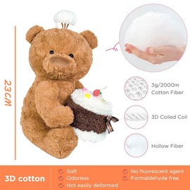 Teddy Bear Birthday Bear Doll Soft Toys, Teddy Bear Stuffed Animals, Plush with Cupcake and Embroidered Birthday Message Hat Cute Stuffed (23cm)